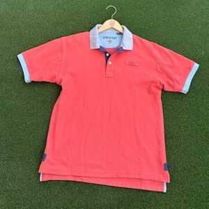 Vintage ORVIS Colorful Polo Mens XL Coral Orange Blue Shirt